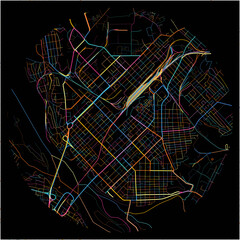Colorful Map of Semey, East Kazakhstan Region with all major and minor roads.