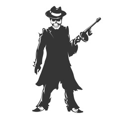 Gangster Skull with Machine Gun Emblem
