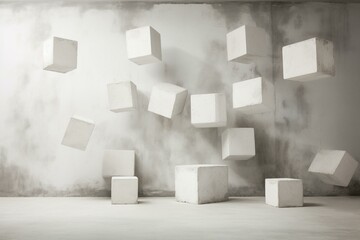 White backdrop with concrete cubes. Generative AI