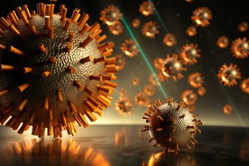 3D illustration showing the coronavirus's effect on stocks. Generative AI
