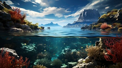Underwater Scene - Tropical Seabed With Reef And Sunshine.