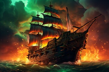 A top-notch pirate ship wallpaper, ideal for crypto experts, in ultra-high definition with vibrant colors. Generative AI - obrazy, fototapety, plakaty