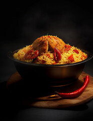 Gourmet chicken biryani with steamed basmati rice generated, 8k