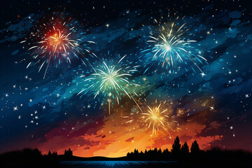 Fototapeta na wymiar Starry Night Spectacular, 2024 Fireworks Extravaganza