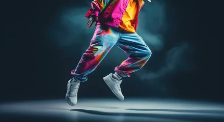 Tuinposter Dansschool Creative modern hip hop dance banner template for adults, cropped image of dancing person on flat background with copy space. 