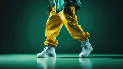 Papier Peint photo École de danse Creative modern hip hop dance banner template for adults, cropped image of dancing person on flat background with copy space. 