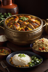 Gourmet chicken biryani with steamed basmati rice generated, 8k