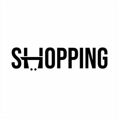 Shopping word design with shopping basket in negative space on letter H.