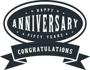 Happy Anniversary lettering text banner, black color. Vector illustration.
