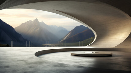 Empty concrete room with large curve structure, for presentation of business product or car, architecture inspiration