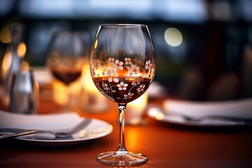 Elegant table setting with candles in restaurant. Selective focus. Romantic dinner setting with candles on table in restaurant.
