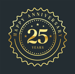 25th Anniversary logo design with a shiny gold ring style. Logo Vector Template Illustration

