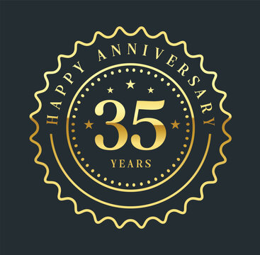 35th anniversary icon with black background color star shape background