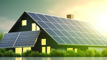 Fototapeta premium Green House energy, solar energy panels. Environmental, Social, Ecology concept