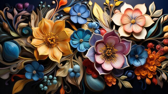 Colorful Floral Fabric Textiles; Web Background; Wallpaper