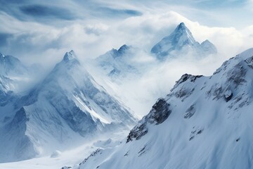 Fototapeta na wymiar Scenic winter mountains covered in snow. Generative AI