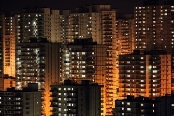 Night view of apartment buildings. Generative AI