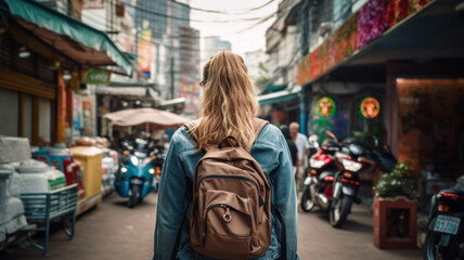Obraz premium Back View of Traveler Exploring Bangkok