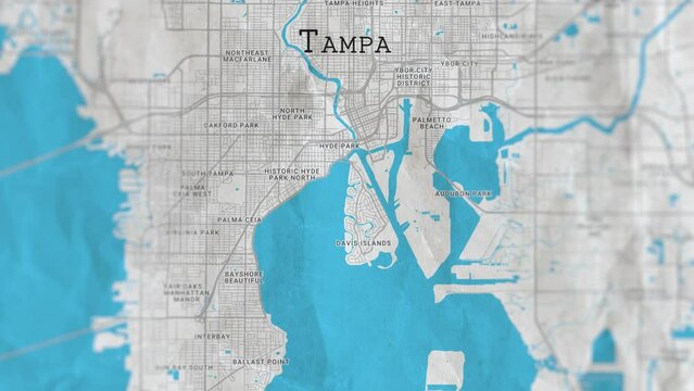 Tampa, USA Paper Travel Map, Slider Shot