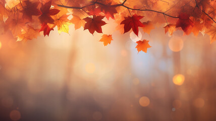 Autumn theme background art, fall colors with leaves - obrazy, fototapety, plakaty
