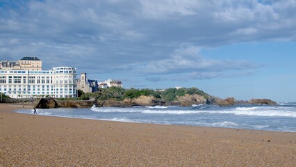 Biarritz view with Hotel Bellevue and Sainte Eugénie church in background - 658802630