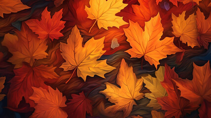 Naklejka na ściany i meble Autumn art background, fall colors, leaves in forest