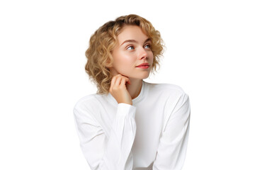 young woman is daydreaming by lost in thoughts