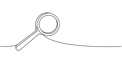 Magnifying glass, school supplies one line continuous drawing. Back to school continuous one line illustration. Vector minimalist linear illustration.