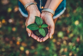 Hand Holding a Young Plant with Soil - Nature in Palm, Calming Concept, Environmental Awareness,...