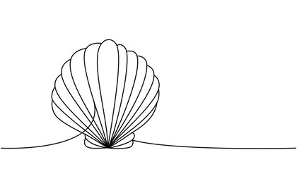 Sea shell one line continuous drawing. Tropical underwater shell continuous one line illustration. Vector minimalist linear illustration.