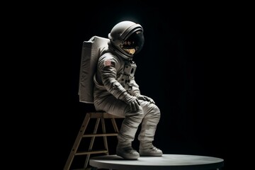 An astronaut on a stool in an empty space. Generative AI