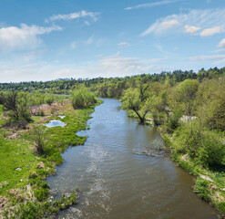 Amazing spring view on the Zbruch River, Ternopil and Khmelnytsky regions border, Ukraine.