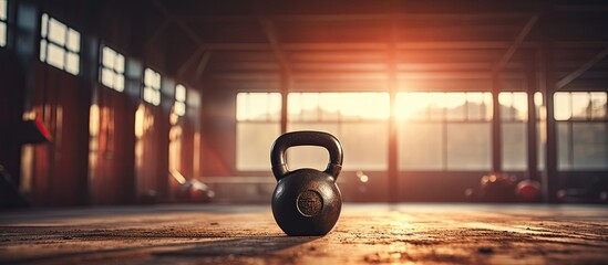 Sunlit sport gym kettlebell fitness training With copyspace for text