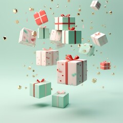 Fototapeta premium Christmas gift boxes flying all over the room. Minimal Christmas concept