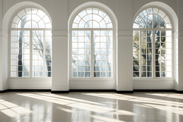 Fototapeta premium Shadow of windows on empty white wall.