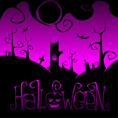 Halloween cartoon vector decorations with pumpkin, trees on graveyard. Vector illustration of Halloween. Halloween banner with copy space.