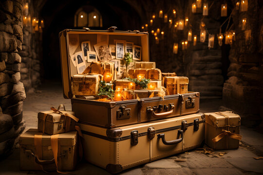 Rustic wooden box for memories at vintage house..