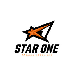 Initial number 1 with moving stars, racing logo design
