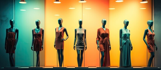 Color Effect displayed on female mannequins in a fashion house With copyspace for text
