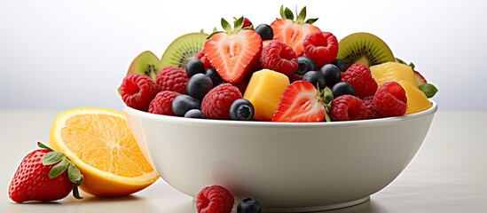 Assorted fresh fruit in a bowl With copyspace for text