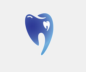 Blue tooth logo icon and line for text for dentist or stomatology dental care design template. Vector isolated black line contour tooth symbol for dental clinic or dentistry medical center