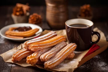 Foto op Canvas image of Spanish churros served with hot chocolate © Jorge Ferreiro