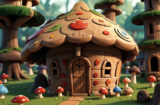 Colourful render of a mushroom house