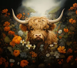 Foto op Canvas highland cow with horns © Lauras Imperfections