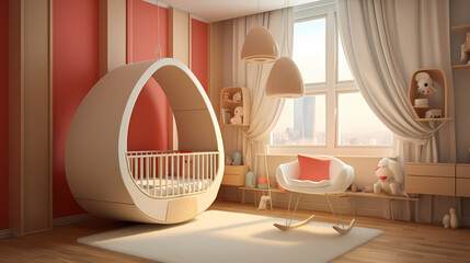 Sleek Baby Cradle in a Modern Nursery Interior Design