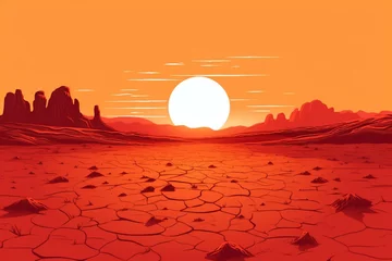 Foto op Plexiglas Simple digital illustration of a barren landscape under a bright sun. Generative AI © Evander