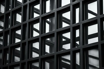 Windows framed with black lattice. Generative AI