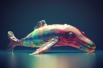 Colourful plastic bottle whale floating, highlighting water pollution. Rendered 3D illustration design symbolizes environmental problem. Generative AI - obrazy, fototapety, plakaty