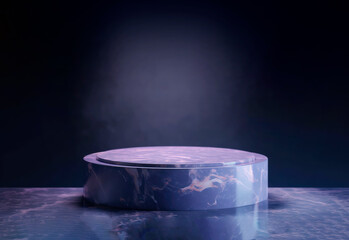 Ai generated.The circle podium for the presentation of the product is made of violet marble . 