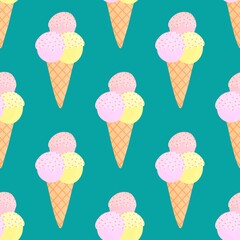 Summer cartoon seamless ice cream pattern for wallpaper and wrapping paper and fabrics and linens for kids